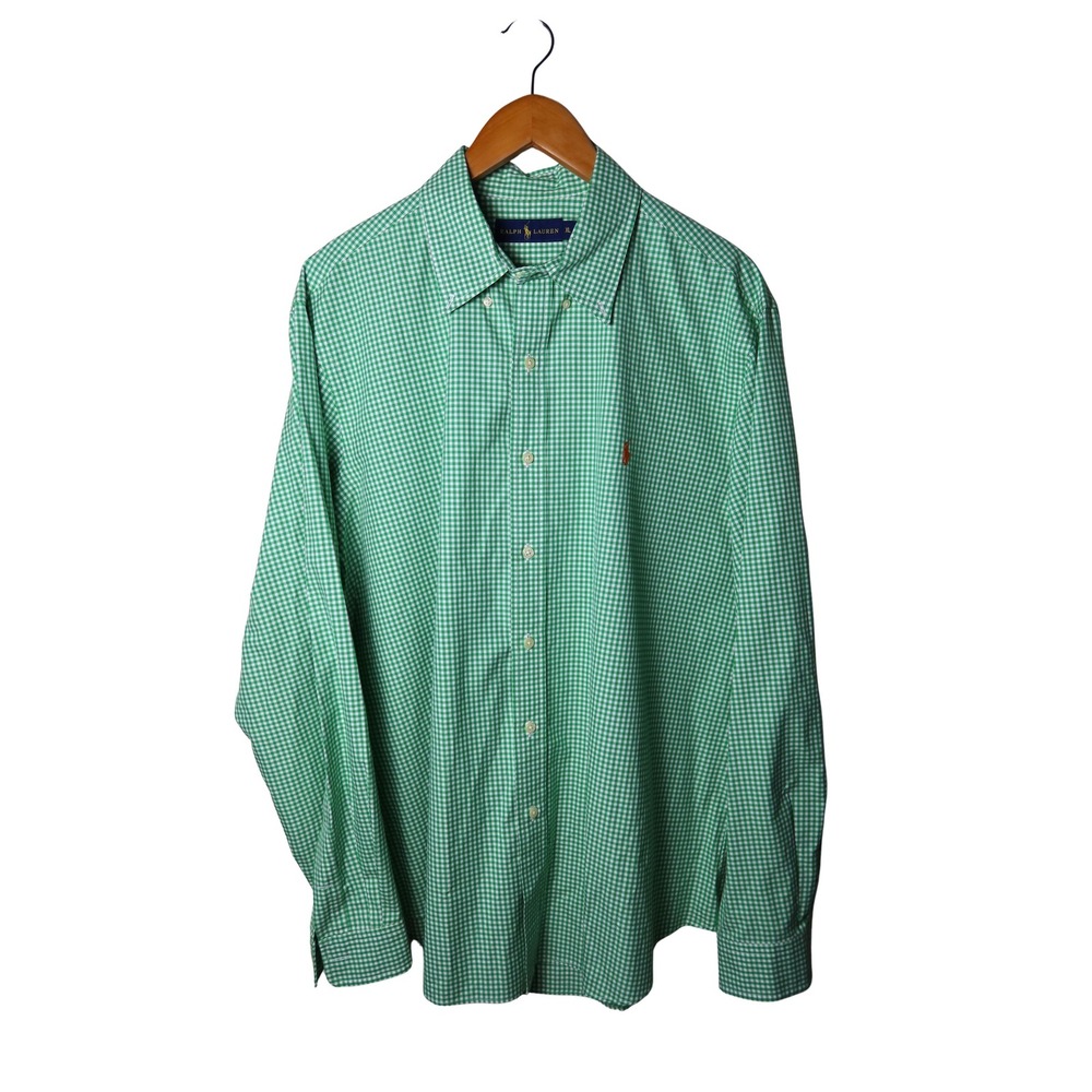Polo Ralph Lauren Mens XL Green Gingham Check Button Down Shirt Long Sleeve Pony